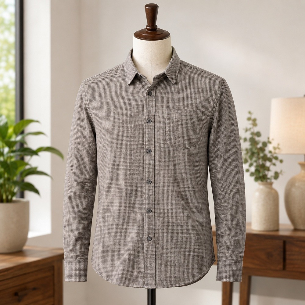 French Connection Mens Small Brown Houndstooth Flannel Button Down Shirt 00704